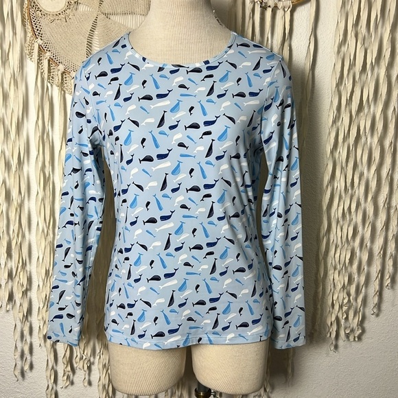 Lands' End Blue Whale Print Long Sleeve Swim Rash Guard Size S(2/4) - Picture 1 of 10